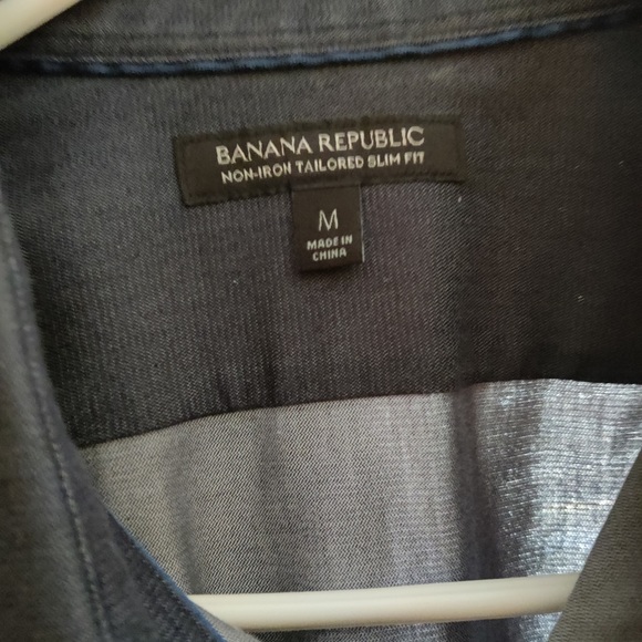 Banana Republic Non-Iron Tailored Slim Fit Medium Dress Shirt Gray - Picture 4 of 6